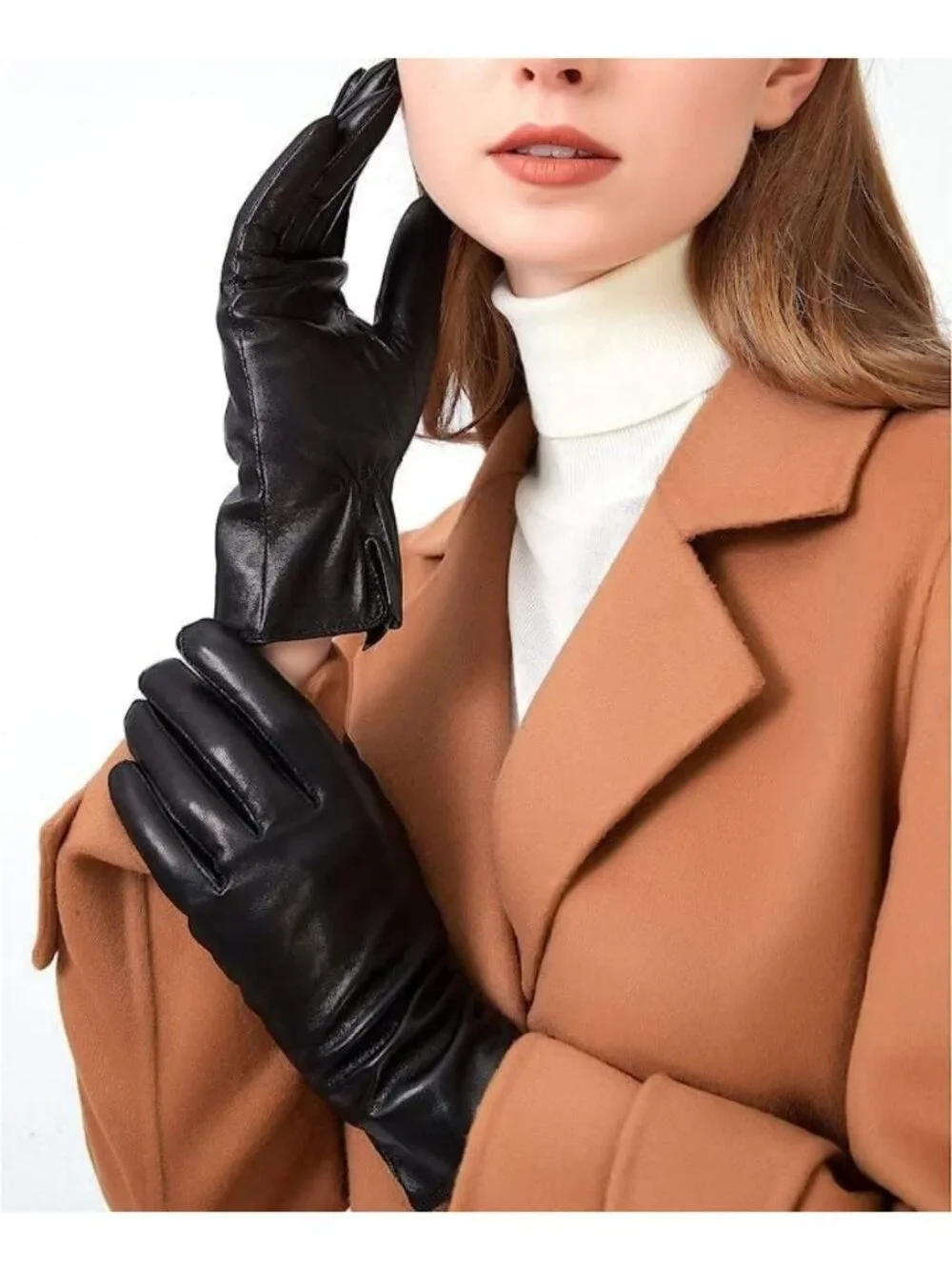 Soft Leather Gloves for Women - Genuine Sheepskin, Cashmere Lined, Cold Weather